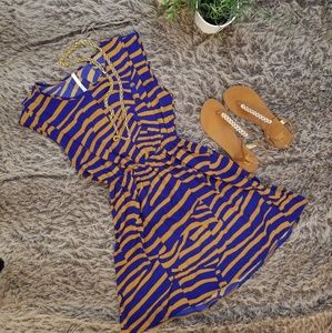 Dee Elle Blue Stripped Dress with Cutout Back